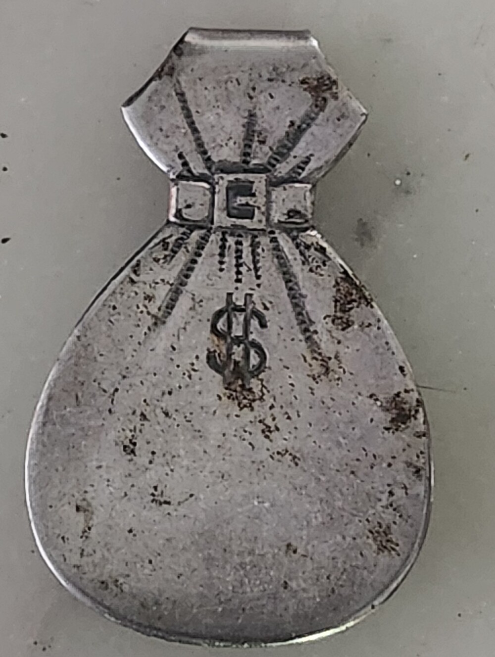 Vintage Silver-Tone Money Bag Money Clip With Dollar Sign